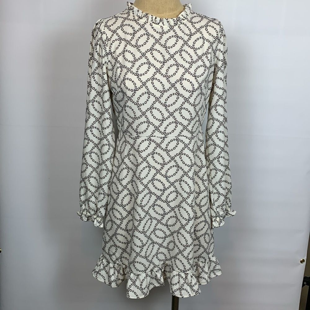 Loft off white floral print long sleeve dress, Size 2